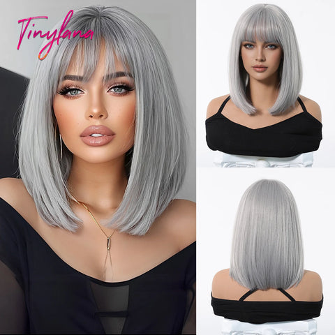 Light Brown Blonde Synthetic Wigs with Bangs - Short Bob for Daily Use, Cosplay, and Halloween | Heat Resistant