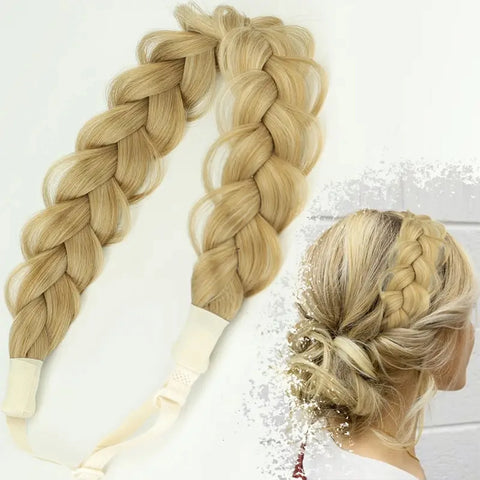 Synthetic 16-Inch Black Braided Headband with Elastic Band for Women
