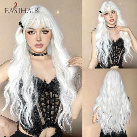 EASIHAIR Long Brown Ombre Synthetic Wigs for Women - Natural Wavy Cosplay Wig