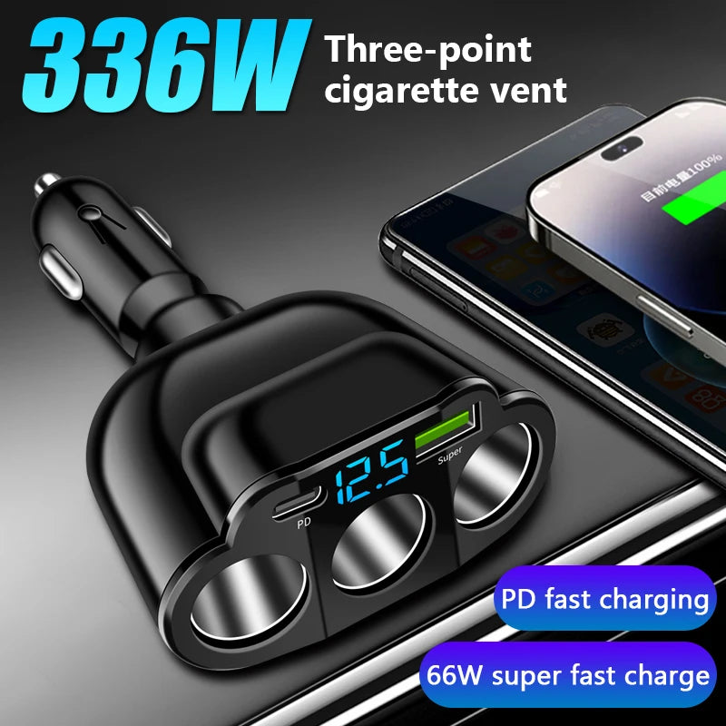 SEAMETAL 5-Port Car Charger - 336W Cigarette Lighter Adapter