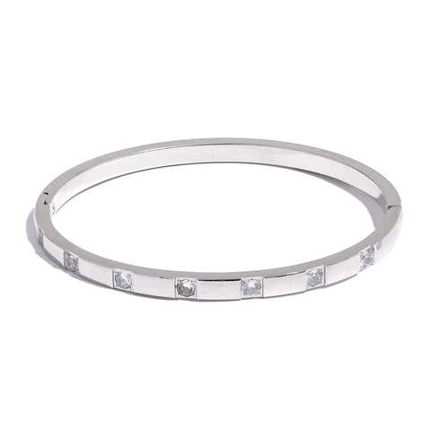 Yhpup Stylish Cubic Zirconia Stainless Steel Wrist Bangle Bracelet - 18K Gold Plated Waterproof Jewelry for Women