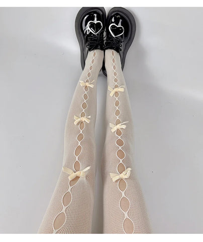 Lolita Cosplay Girls Bowknot Hollow Out Pantyhose - Elegant Lace Tights for Anime Lovers