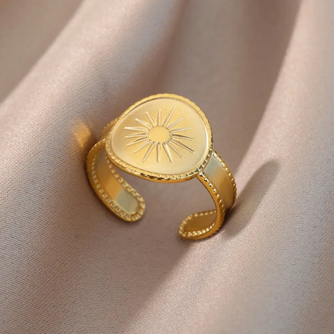 Irregular Hollow Opening Rings for Women - Gold Stainless Steel Geometric Fashion Jewelry