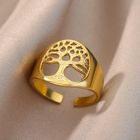 Irregular Hollow Opening Rings for Women - Gold Stainless Steel Geometric Fashion Jewelry