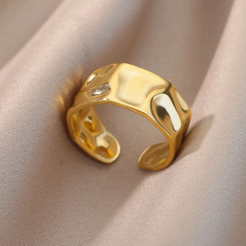 Irregular Hollow Opening Rings for Women - Gold Stainless Steel Geometric Fashion Jewelry