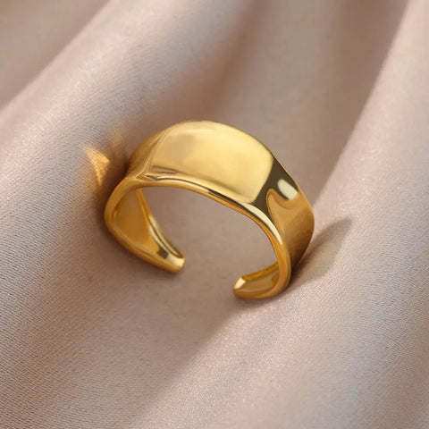 Irregular Hollow Opening Rings for Women - Gold Stainless Steel Geometric Fashion Jewelry
