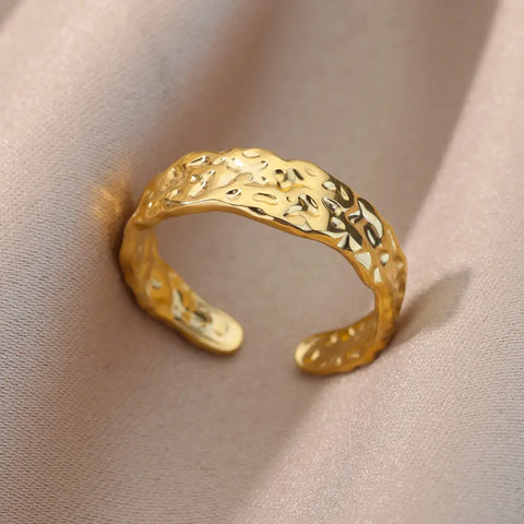 Irregular Hollow Opening Rings for Women - Gold Stainless Steel Geometric Fashion Jewelry