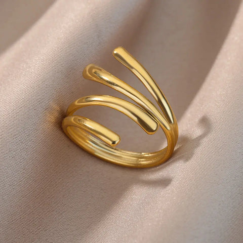 Irregular Hollow Opening Rings for Women - Gold Stainless Steel Geometric Fashion Jewelry