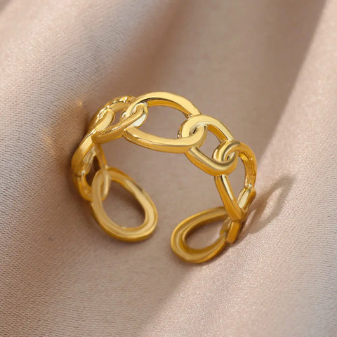 Irregular Hollow Opening Rings for Women - Gold Stainless Steel Geometric Fashion Jewelry