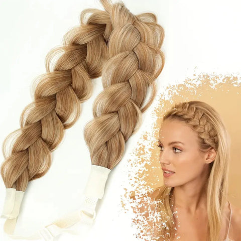 Synthetic 16-Inch Black Braided Headband with Elastic Band for Women