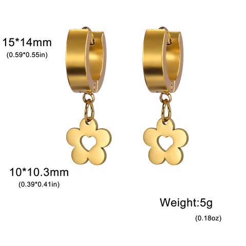 Skyrim Kpop Women Flower Drop Earrings - Gold Color Stainless Steel Hoop Earrings