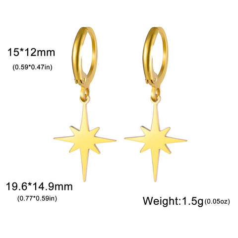 Skyrim Moon Star Drop Earrings – Gold Stainless Steel Hoop Earrings for Women and Girls