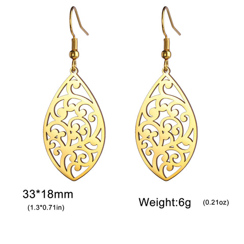 Skyrim Bohemian Flower Filigree Drop Earrings - Stainless Steel Waterproof Dangle Earrings for Women