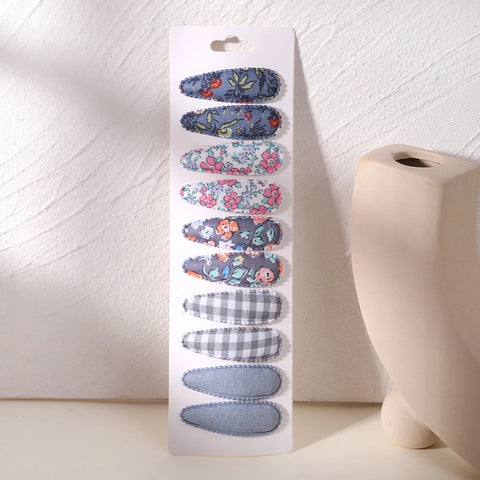 10 stuks/partij frisse print katoenen legering haarspeldjes voor kinderen - stijlvolle geruite haarspelden 