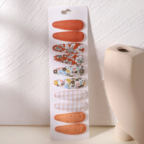 10 stuks/partij frisse print katoenen legering haarspeldjes voor kinderen - stijlvolle geruite haarspelden 