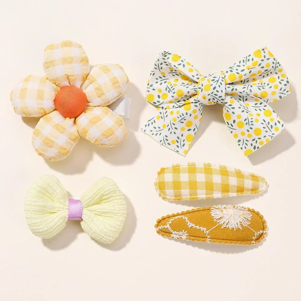 Set van 5 mini-haarspeldjes voor babymeisjes - schattige bloemenstrik, konijnenprinsesjeshaarspelden voor peuters
