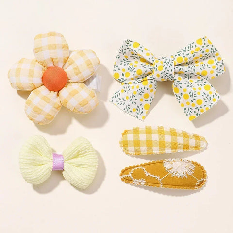 Set van 5 mini-haarspeldjes voor babymeisjes - schattige bloemenstrik, konijnenprinsesjeshaarspelden voor peuters