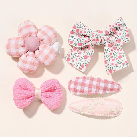 Set van 5 mini-haarspeldjes voor babymeisjes - schattige bloemenstrik, konijnenprinsesjeshaarspelden voor peuters