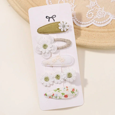 Set van 5 mini-haarspeldjes voor babymeisjes - schattige bloemenstrik, konijnenprinsesjeshaarspelden voor peuters