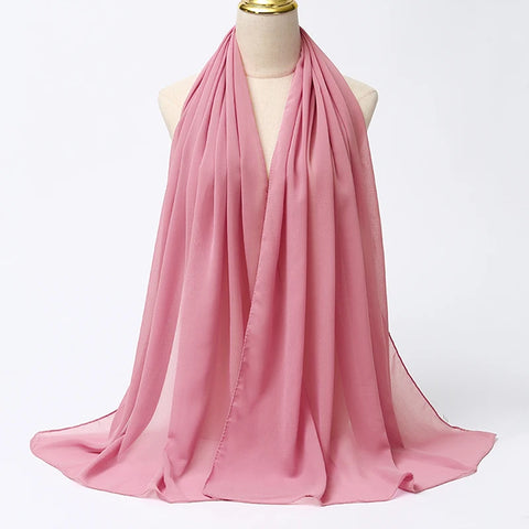 Elegant Muslim Chiffon Hijab Scarf - Lightweight Long Solid Color Head Wrap for Women