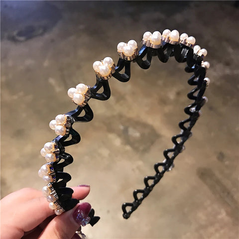 Non-Slip Rhinestone Flower Hairbands - Elegant Pearl Hair Accessories for Women