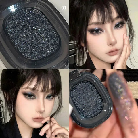Glitter Punk Smoky Black Eyeshadow Palette - Metallic Dark Silver & Pearl Brown Shades