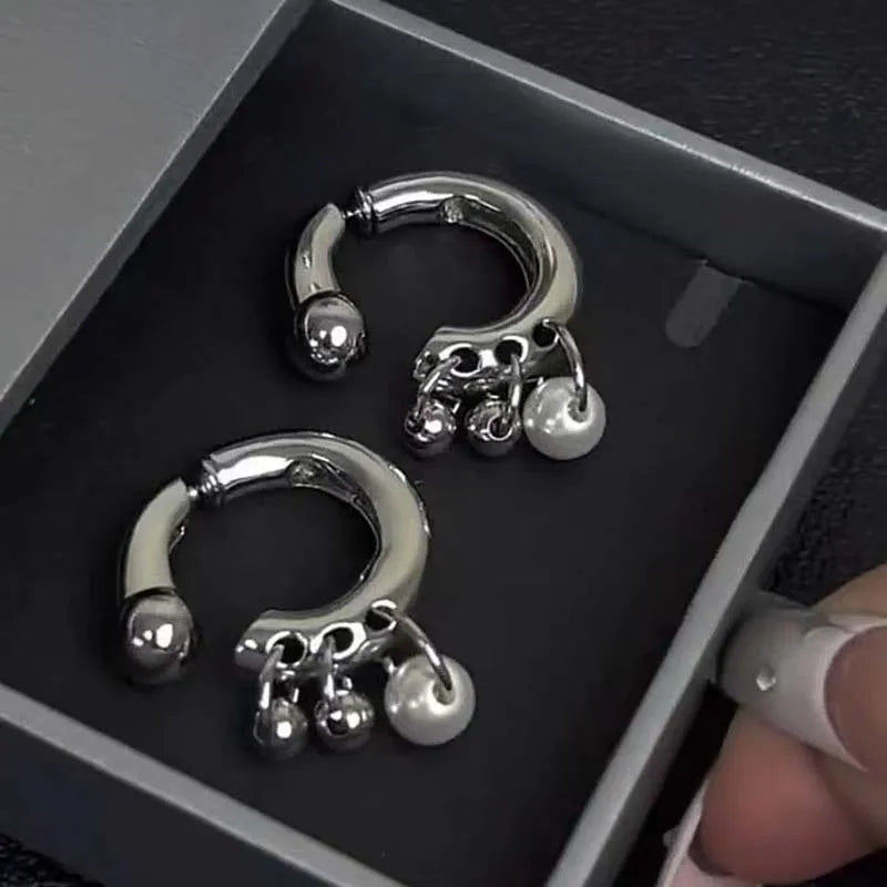 Punk Gothic Metal Pearl Tassel Earrings - Trendy Detachable Dangle Jewelry for All