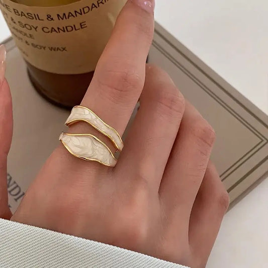 Retro Gold Color Double Oil Drip Open Rings for Women - Luxury Irregular Adjustable Finger Ring 2025