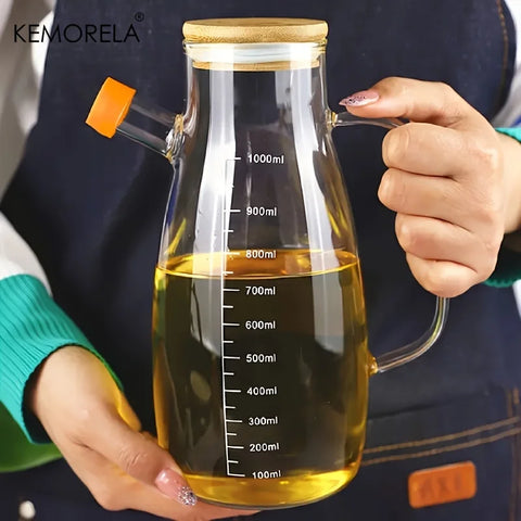KEMORELA 1PC Glazen Olijfolie Fles - Lekvrije Kruidencontainer voor Keuken, BBQ en Picknicks