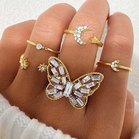 6Pcs/Set Gold Color Smooth Geometric Open Rings Set for Women - Chunky Metal Jewelry Gift