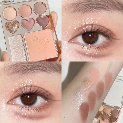 8-Color Heart-Shaped Eyeshadow Palette - Blusher & Highlighter