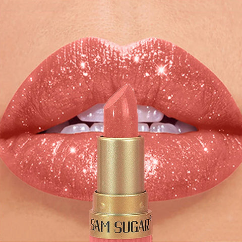 Diamond Pink Lipstick Chocolate Brown Metallic Glitter Lipstick - Long-Lasting Waterproof Shimmer Pearl Sparkling Lip Gloss