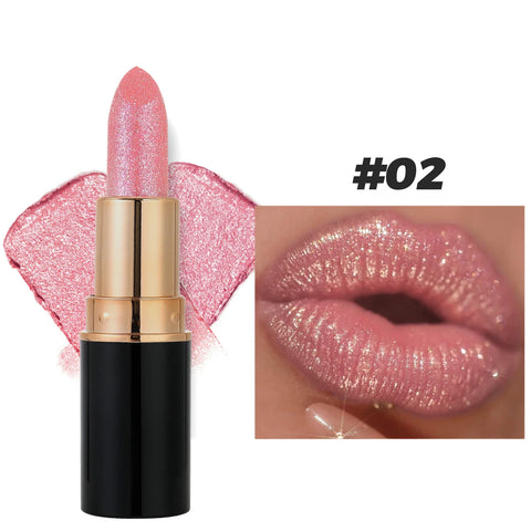 6 Colors Glitter Lipstick - Waterproof, Long-Lasting Diamond Pearlescent Metallic Lip Gloss for Women