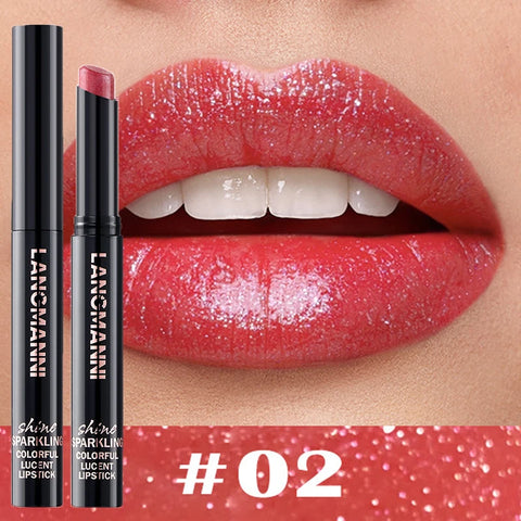10 Color Glitter Pearlescent Lipstick - Waterproof Long Lasting Lip Gloss