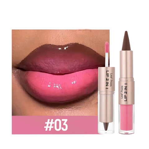 Black Brown Tapered Lip Liner & Contour Pencil with Double Head Mirror and Plumping Lip Glaze