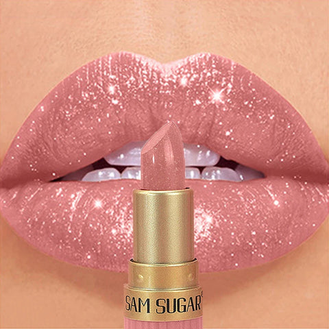 Diamond Pink Lipstick Chocolate Brown Metallic Glitter Lipstick - Long-Lasting Waterproof Shimmer Pearl Sparkling Lip Gloss