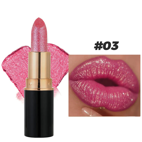6 Colors Glitter Lipstick - Waterproof, Long-Lasting Diamond Pearlescent Metallic Lip Gloss for Women