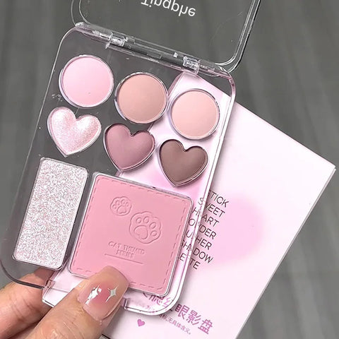 8-Color Heart-Shaped Eyeshadow Palette - Blusher & Highlighter