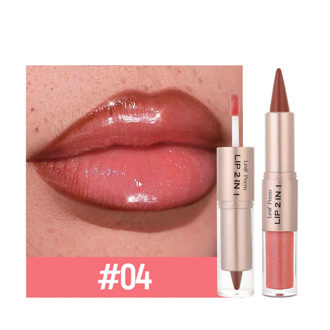 Black Brown Tapered Lip Liner & Contour Pencil with Double Head Mirror and Plumping Lip Glaze