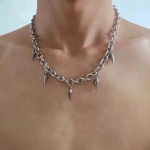 2025 New Punk Silver Thorny Choker Necklace for Hip Hop and Rock Style