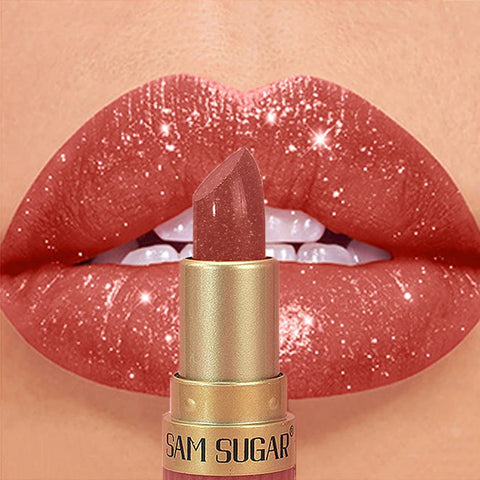 Diamond Pink Lipstick Chocolate Brown Metallic Glitter Lipstick - Long-Lasting Waterproof Shimmer Pearl Sparkling Lip Gloss