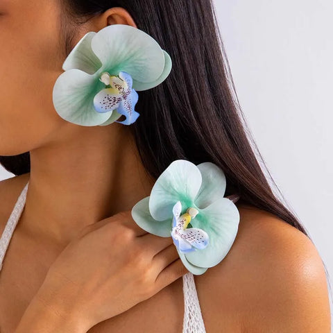 Fashion Butterfly Orchid Stud Earrings for Women - Exaggerated Large Flower Earrings for Weddings and Gifts 2024