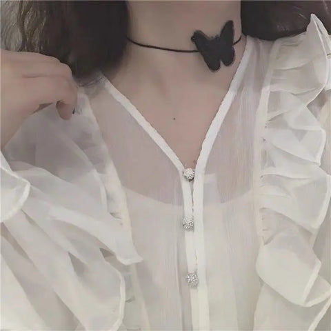Punk Black Bat Wings Pendant Choker Necklace for Women - Gothic Red Heart Crystal Clavicle Chain Jewelry