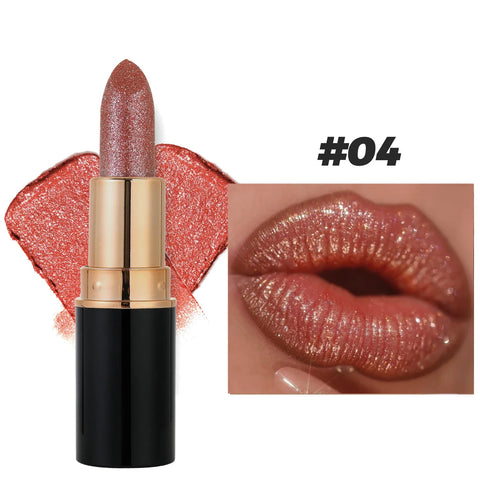 6 Colors Glitter Lipstick - Waterproof, Long-Lasting Diamond Pearlescent Metallic Lip Gloss for Women