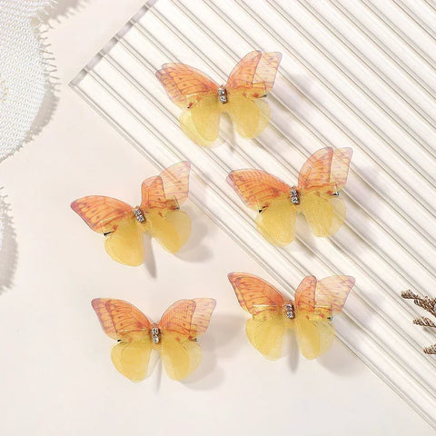 5pcs/set Cute Mesh Double-layer Simulation Butterfly Hairpins – Colorful Gradient Headwear for Lovely Girls