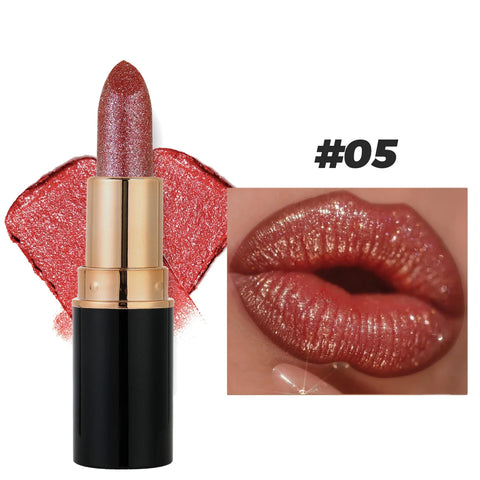 6 Colors Glitter Lipstick - Waterproof, Long-Lasting Diamond Pearlescent Metallic Lip Gloss for Women