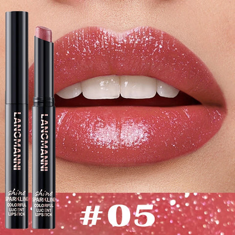 10 Color Glitter Pearlescent Lipstick - Waterproof Long Lasting Lip Gloss