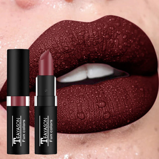 Punk Dark Wine Red Lipstick - Waterproof Matte Lip Color for Bold Looks