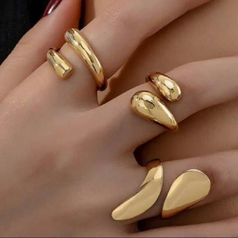 9Pcs/set Gold Color Smooth Geometric Open Rings Set for Women Men - Irregular Adjustable Jewelry Gifts