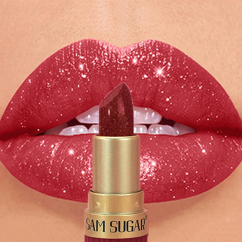 Diamond Pink Lipstick Chocolate Brown Metallic Glitter Lipstick - Long-Lasting Waterproof Shimmer Pearl Sparkling Lip Gloss